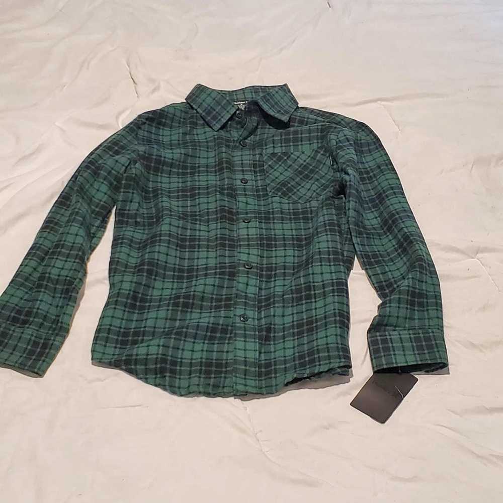 Hurley Kids Green Plaid Button Down Flannel Shirt